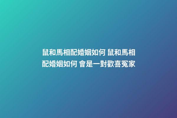 鼠和馬相配婚姻如何 鼠和馬相配婚姻如何 會是一對歡喜冤家-第1張-觀點-玄機派
